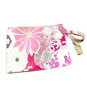 NWT Chico’s Pink Floral Printed Wristlet Zip Pouch Breast Cancer Awareness